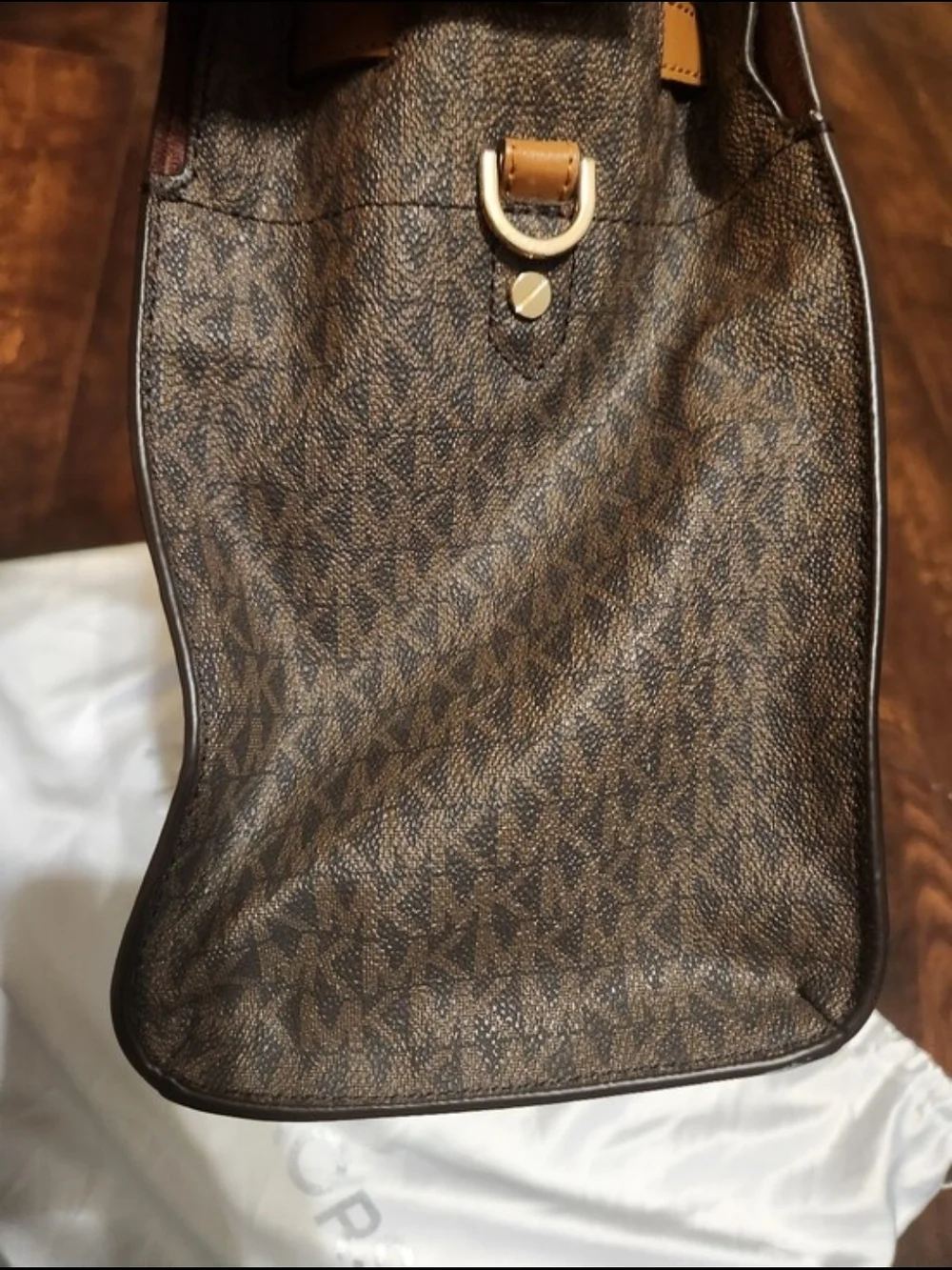 Michael Kors Brown and Tan Monogram Bag with Gold Hardware